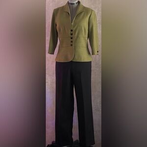 VTG R & K Professional Olive Green Button Up Jacket Black Elastic Pants Sz 14